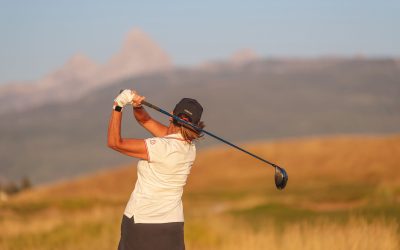 Golf - Woman Golf Swing with Grand Teton - Tributary - Teton Valley
